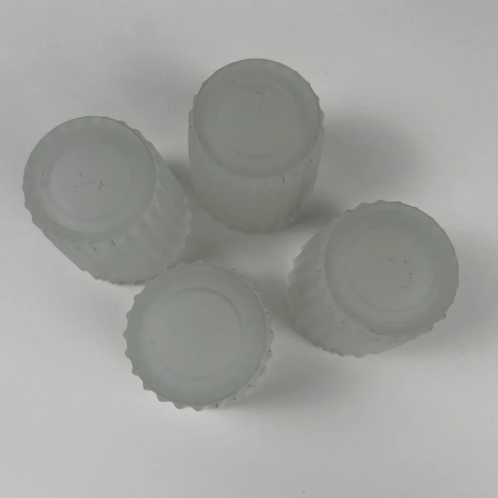 Scalloped Glass Votive Candle Holders Set of 4 White Frosted Ribbed